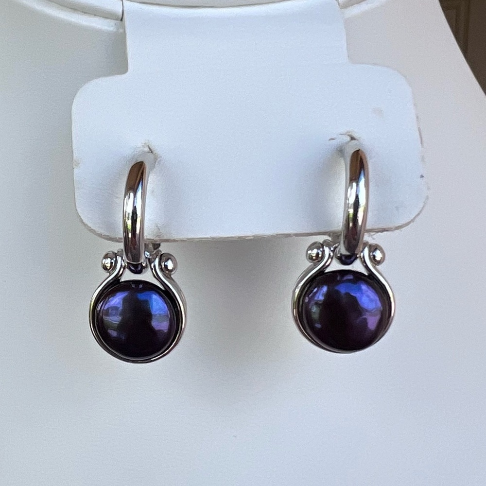 Honora Sterling Cultured freshwater black pearl dangling earrings